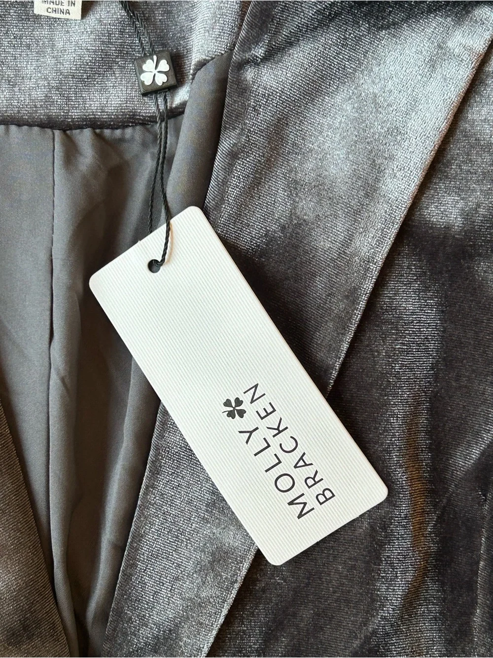 Molly Bracken Velvet Woven Jacket Blazer Gray Size Medium NWT